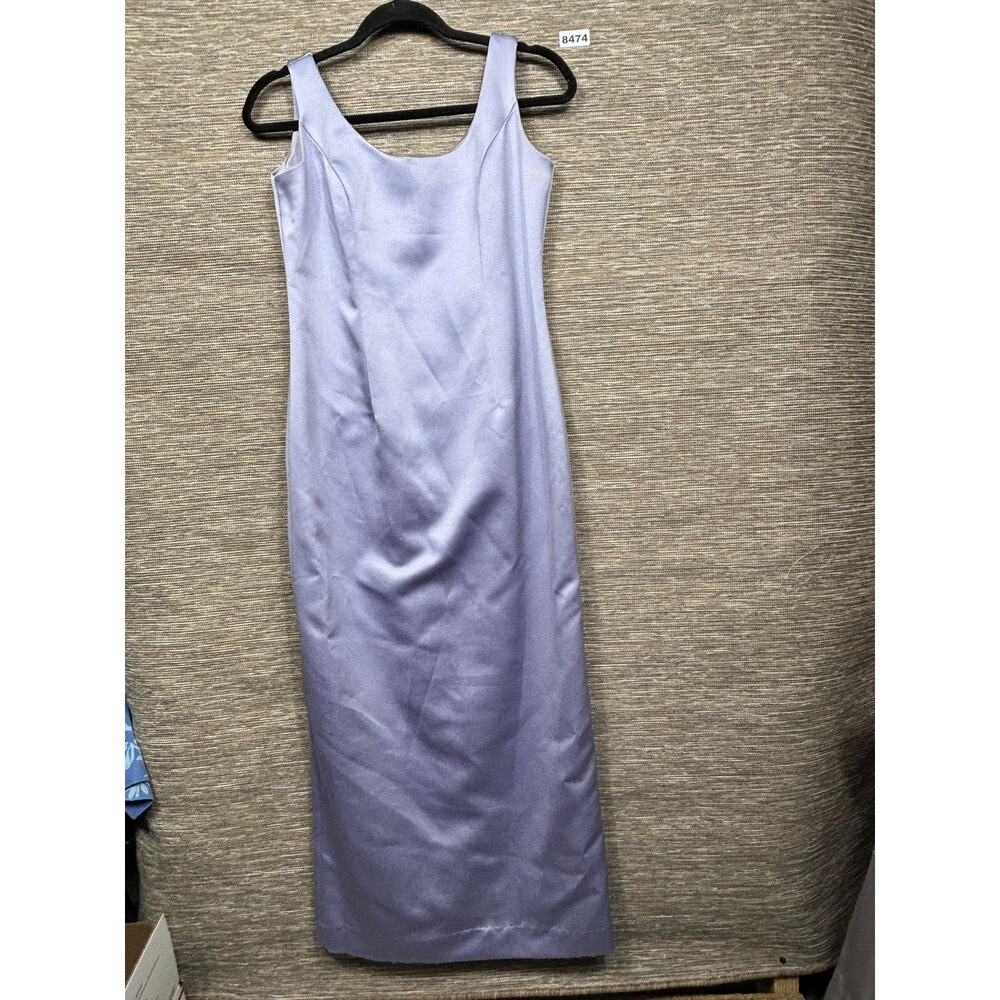 Vintage Jeanne Alexander Dress Womens 6 Purple Satin Scoop Neck Sheath Maxi